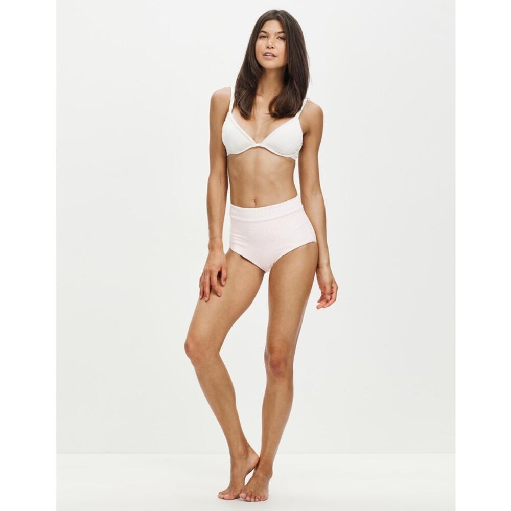 SEAFOLLY Riviera Primrose Baby Pink Textured High Waist Bikini BOTTOM ONLY US 4